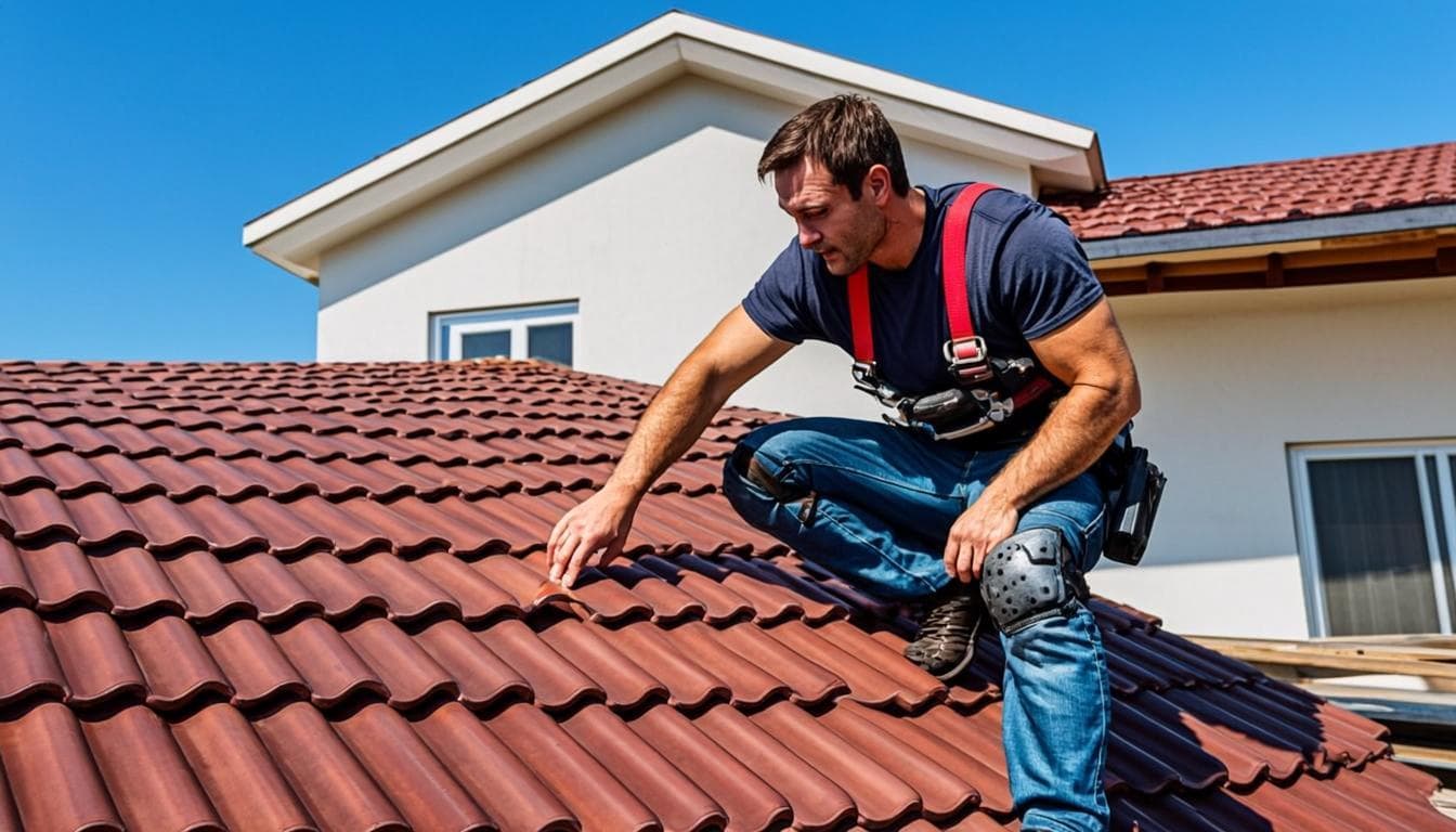 Professional roofer working on a residential roof in Wollongong