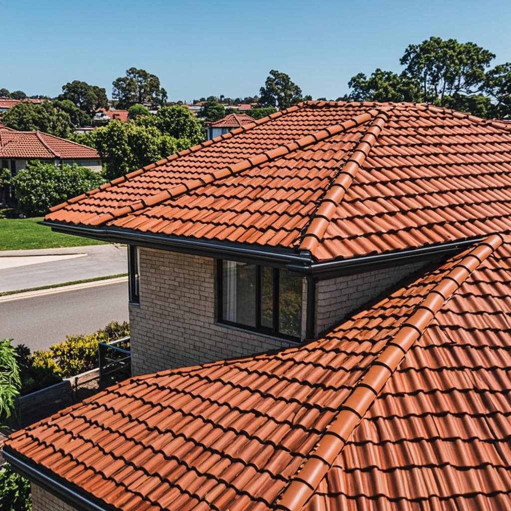 Residential roof after professional restoration with clean renewed tiles
